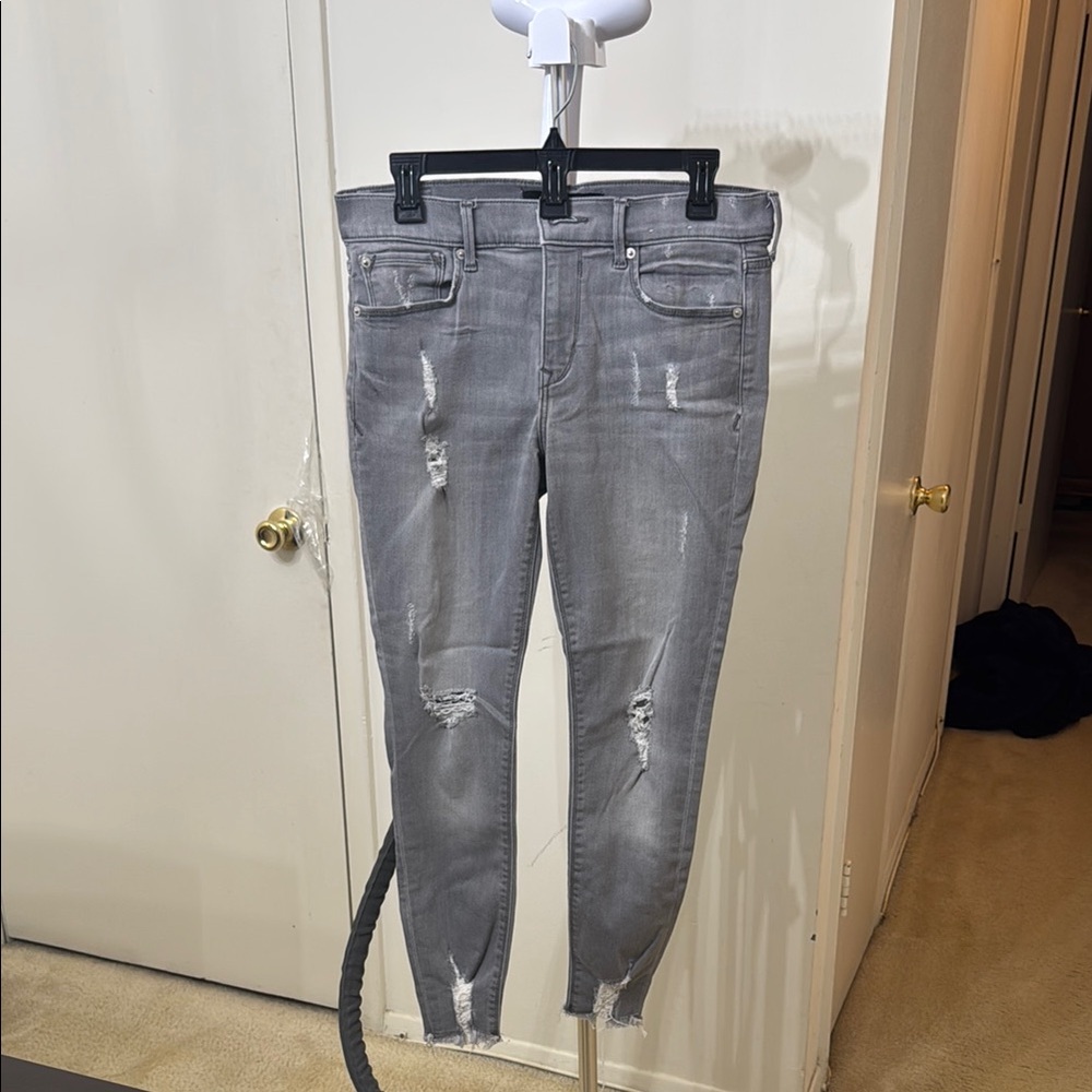 Express Gray Skinny Jeans with Distressed Detailing